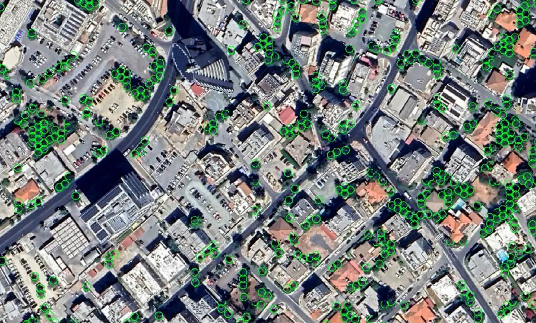 Aerial view of Agioi Omologites with visible tree areas