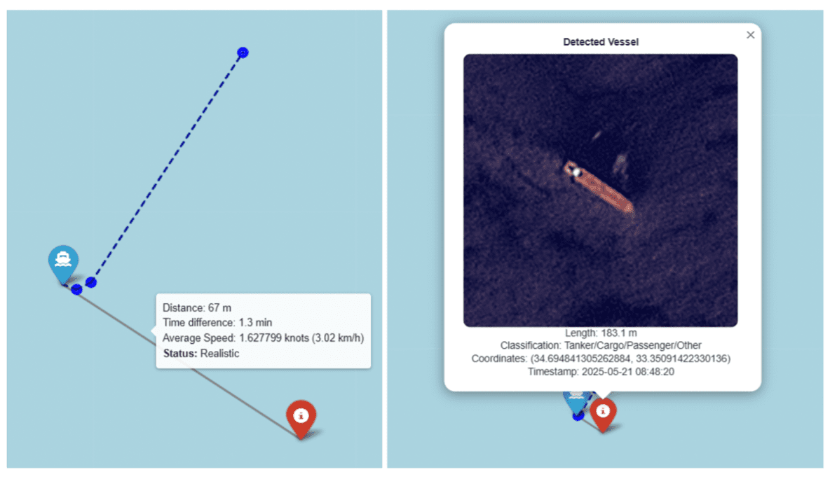 Detected ship near Limassol